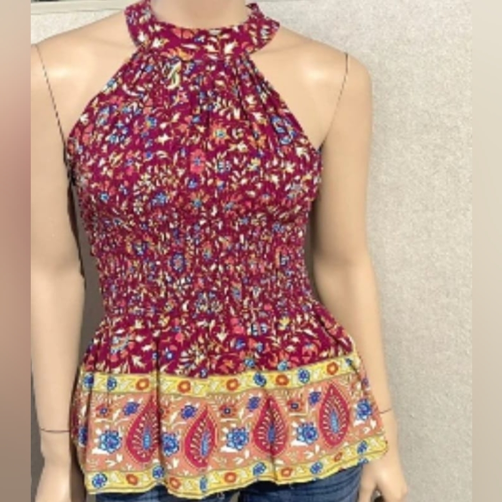 Haute Hippie smocked halter neck boho top Size Large